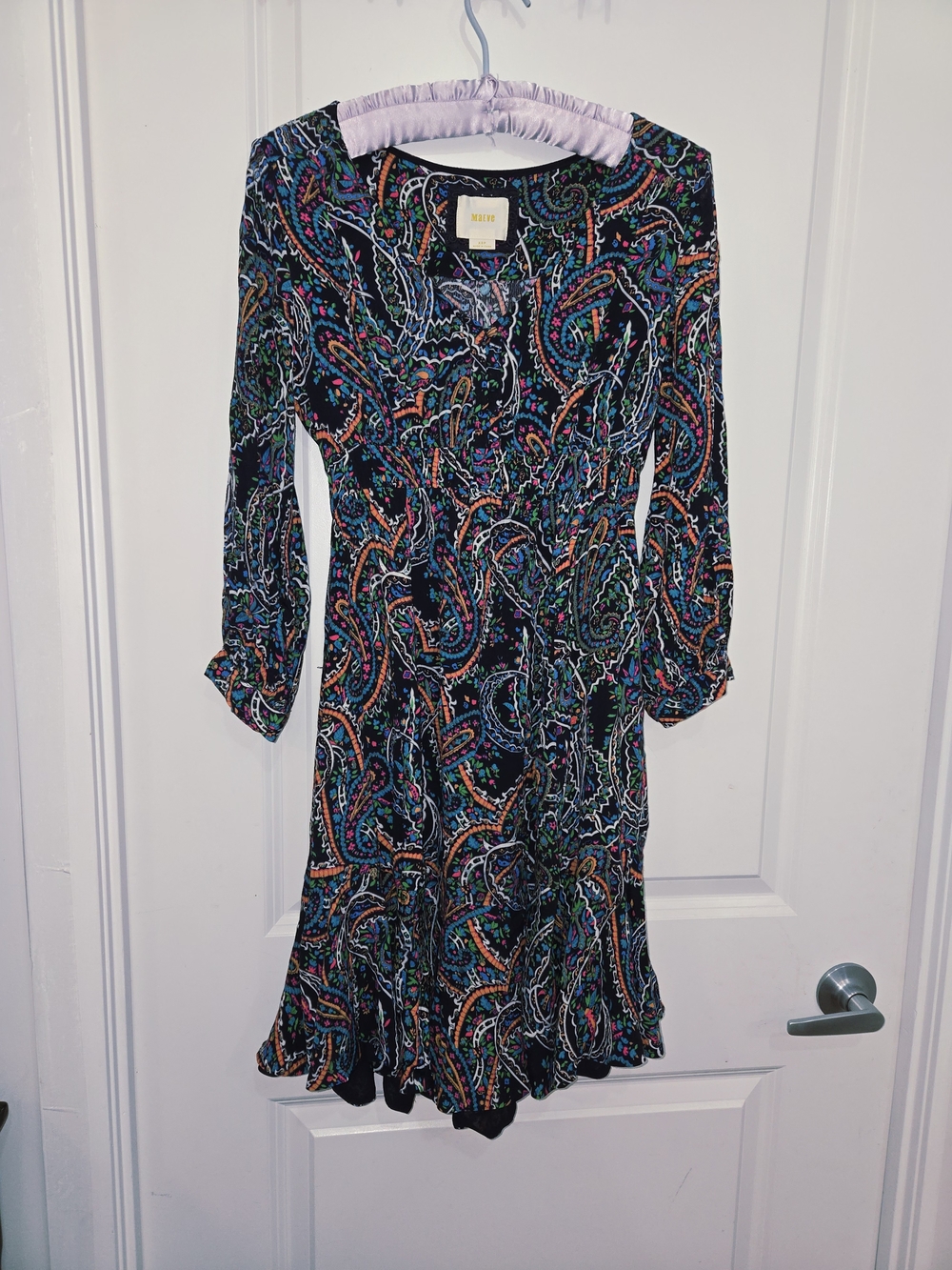 Anthropologie Maeve Women’s Multicolor Paisley Long-Sleeve Dress Size XSP